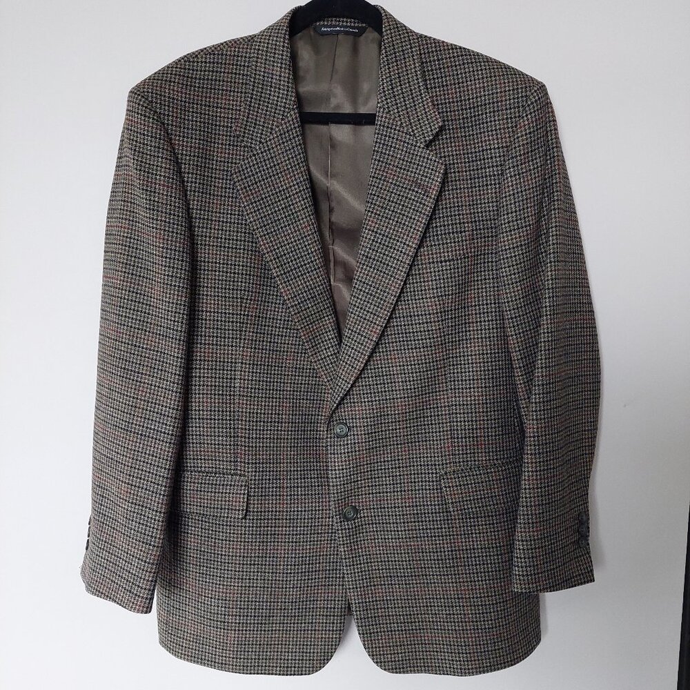 CAMBRIDGE Sport Coat Jacket Blazer Men's 42R Houndstooth Brown